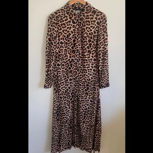 Zara - Long Animal Print Dress with Buttons - Size L